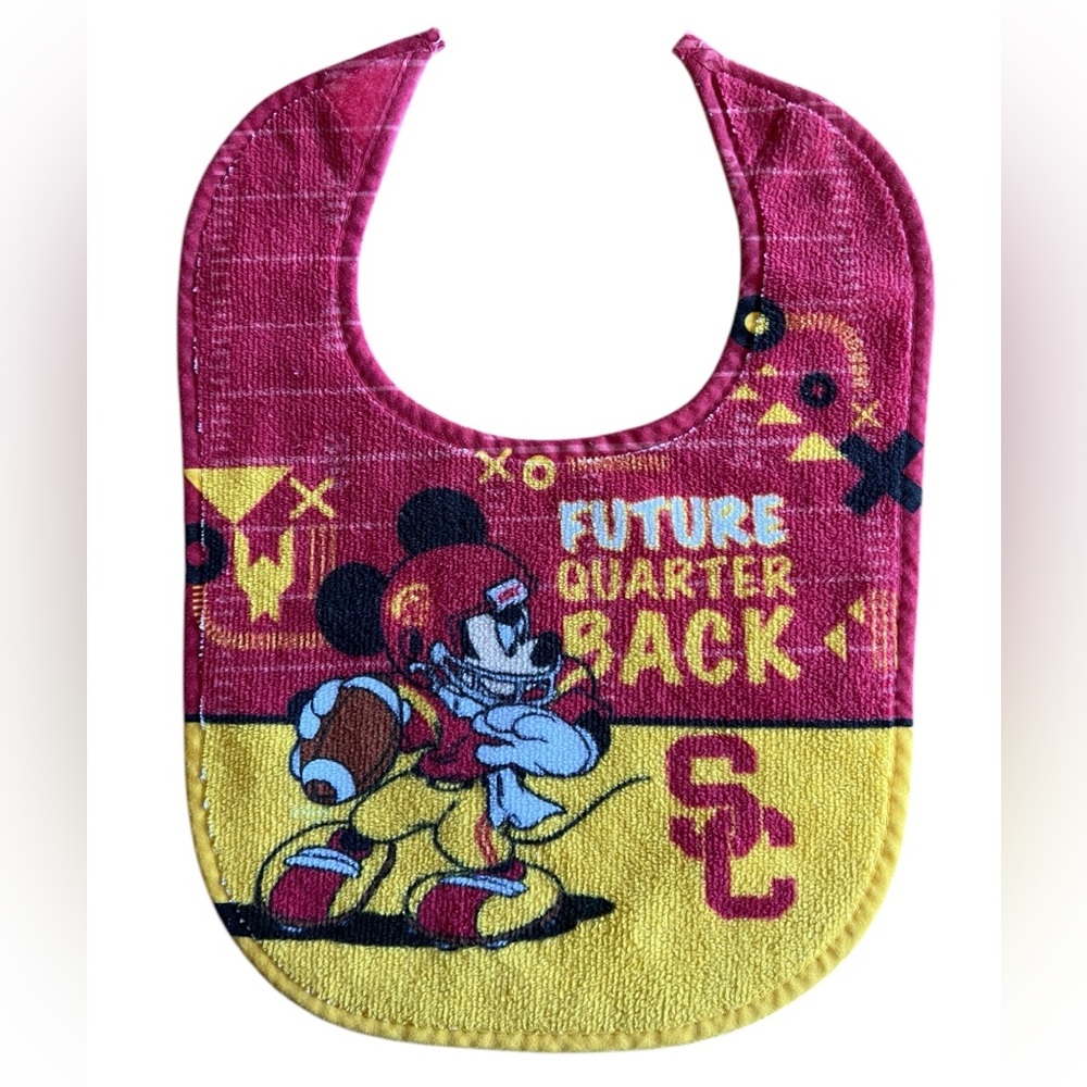 USC TROJANS MICKEY MOUSE BABY BIB DISNEY‎ NCAA OFFICIALLY LICENSED Made in USA